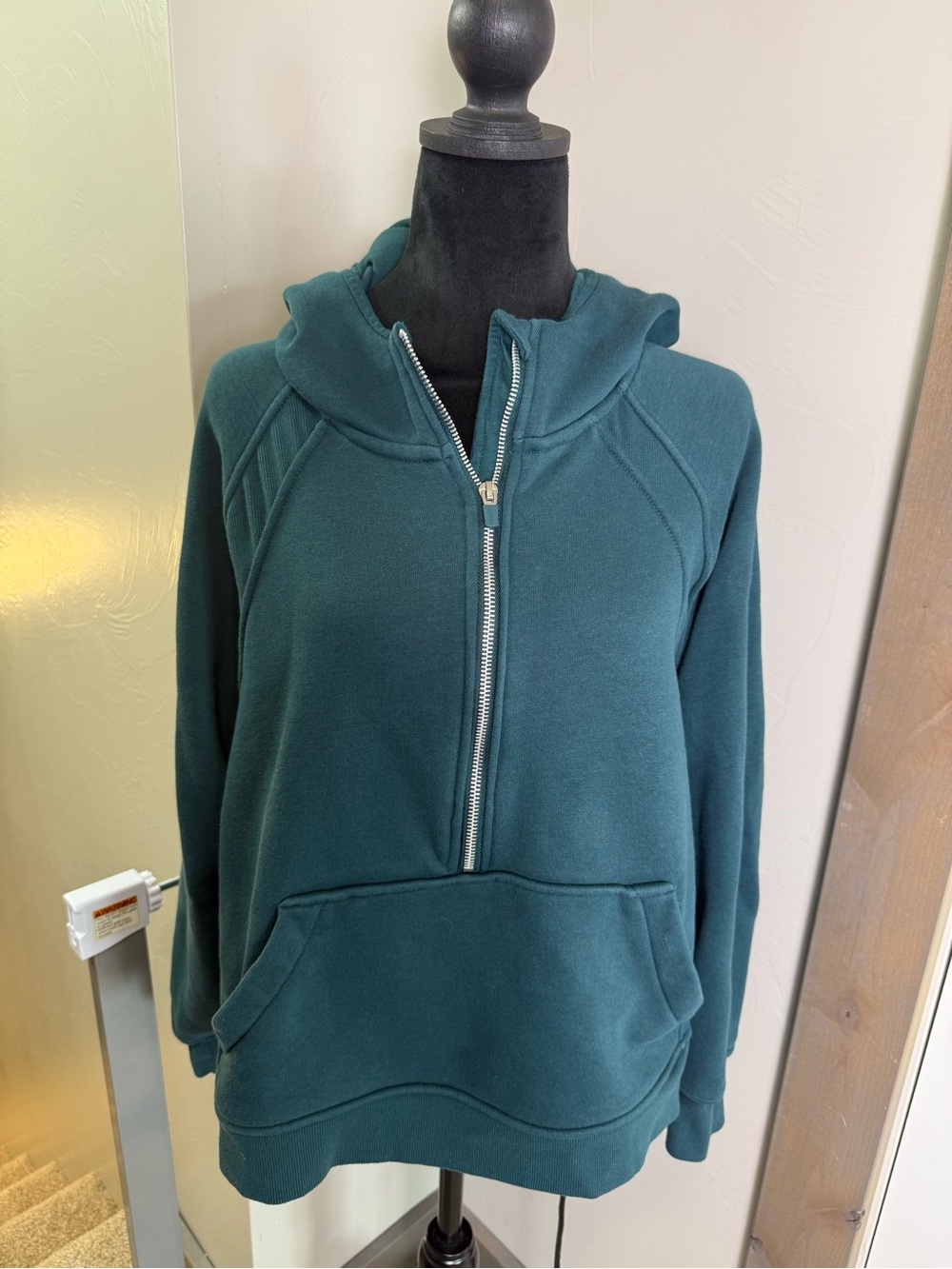 Danskin Dark Jade Green Scuba Style 1/2 Zip Hoodie Sweatshirt‎ Soft XL